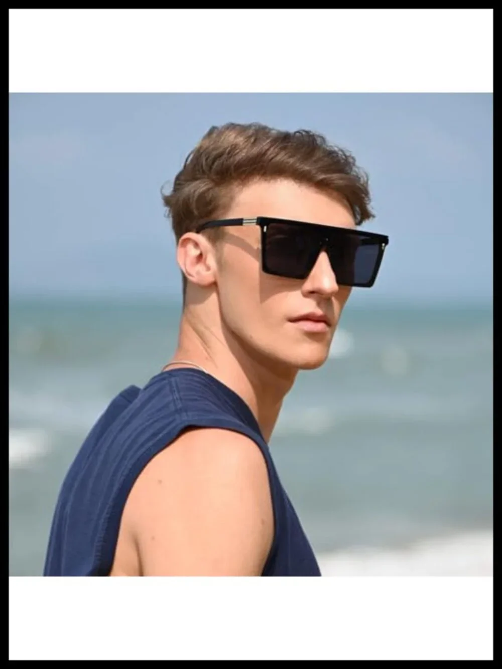 Trendy Flat Top Oversized Square Sunglasses Women Men UV400 Protection Black